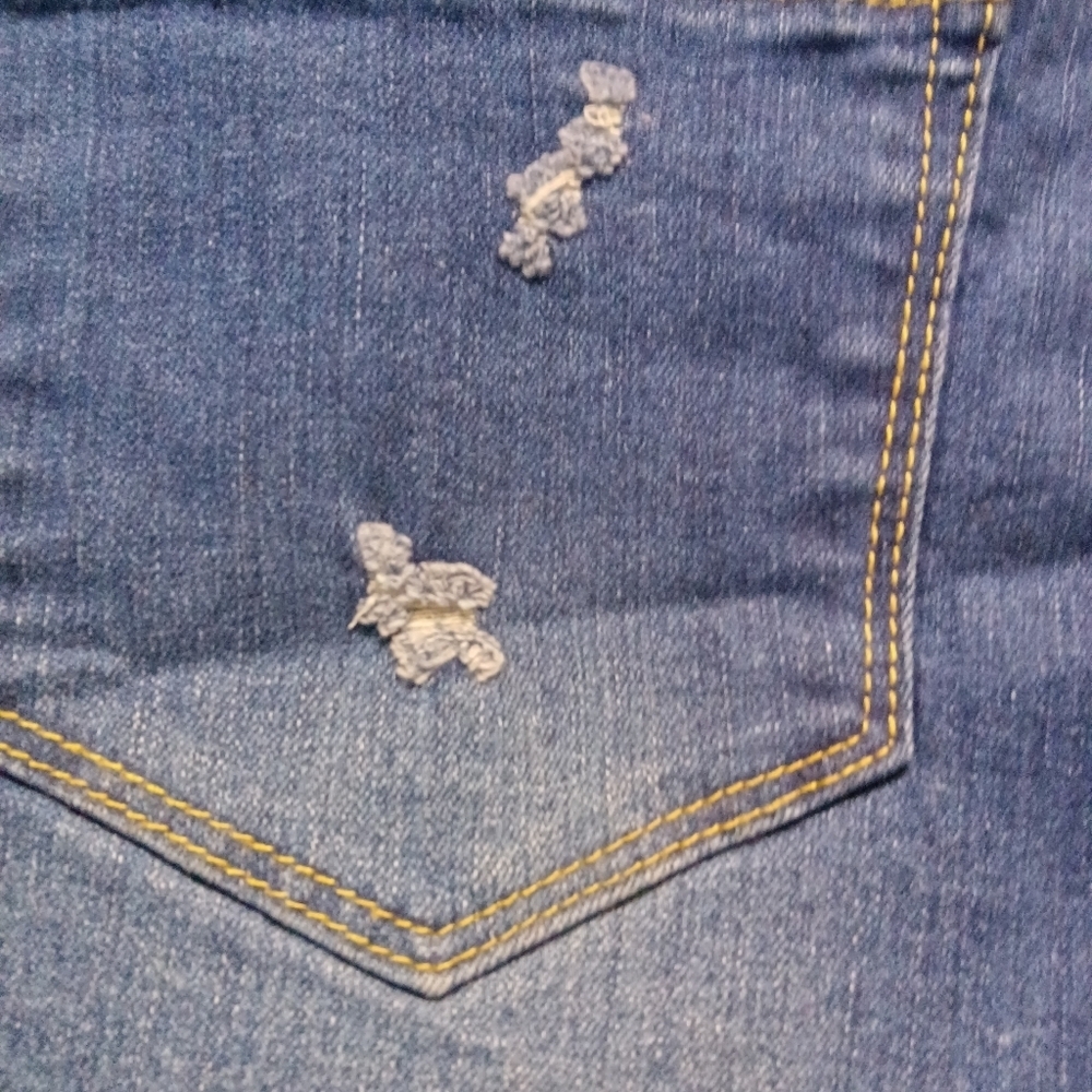 🦋 High Rise Denim Shorts Blue Mid Wash Cut Off Size S - Picture 6 of 9
